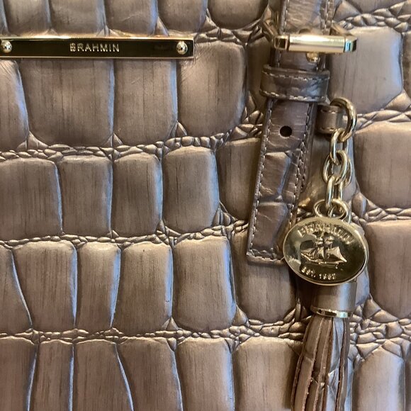 BRAND NEW Gorgeous Brahmin - Taupe Glossy Satchel Shoulder Bag - Picture 2 of 7